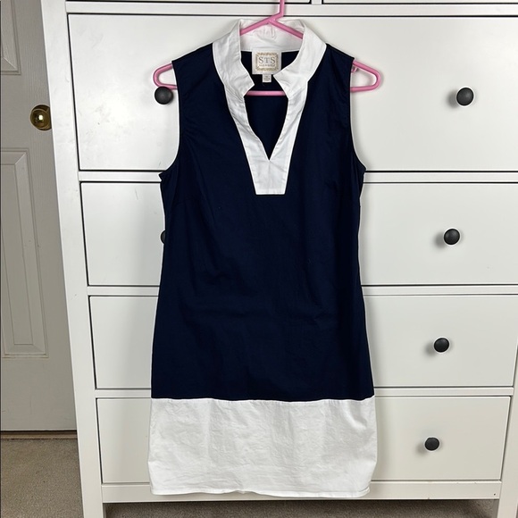 Sail to Sable Blue and White Sleeveless Sheath Dress - M - Picture 1 of 6